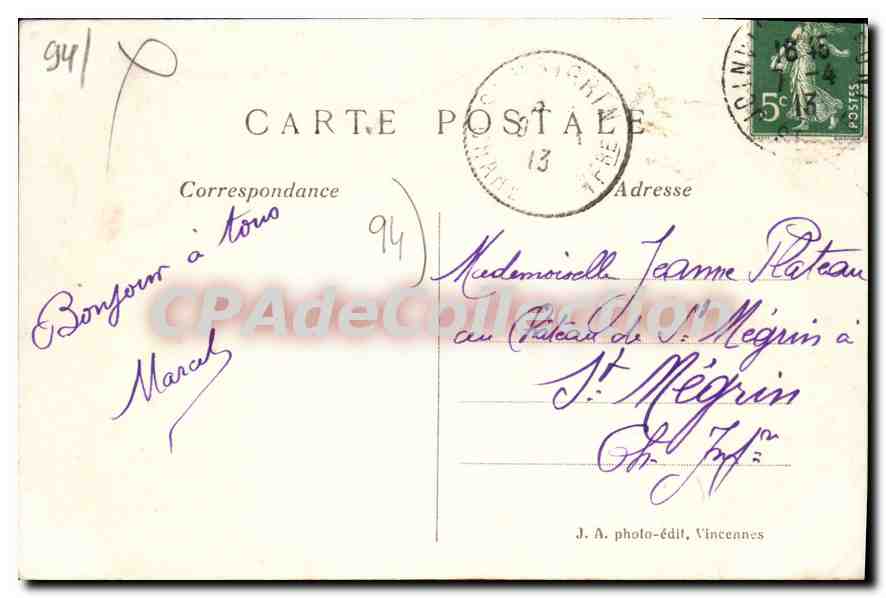 JOINVILLE-le-PONT — Les bords de Marne pittoresque — J. A. photo-édit, Vincennes, n° 568 — Reverso