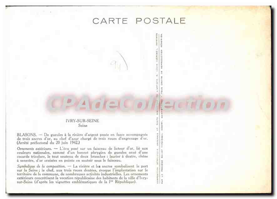 CPSM Ivry Sur Seine blason — Back