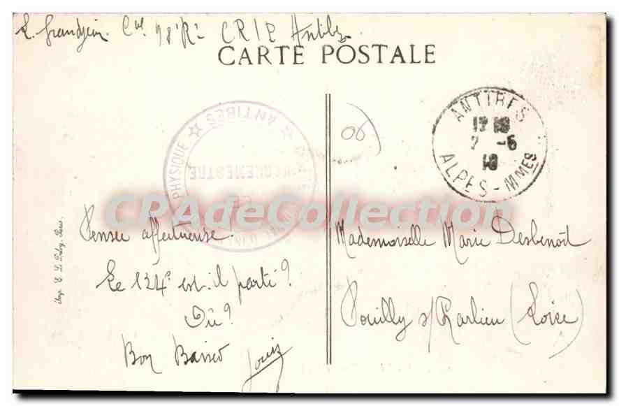 CPA Antibes Place Nationale La Fontaine — Rückseite