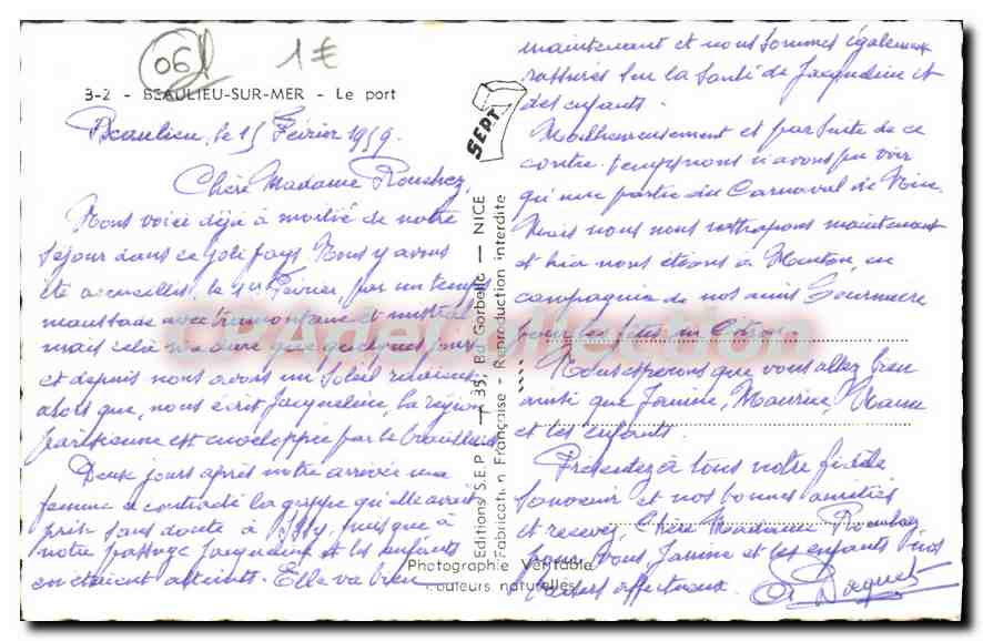Beaulieu-sur-Mer — Le port — Éditions S.E.P. n° 3-2 — Reverso