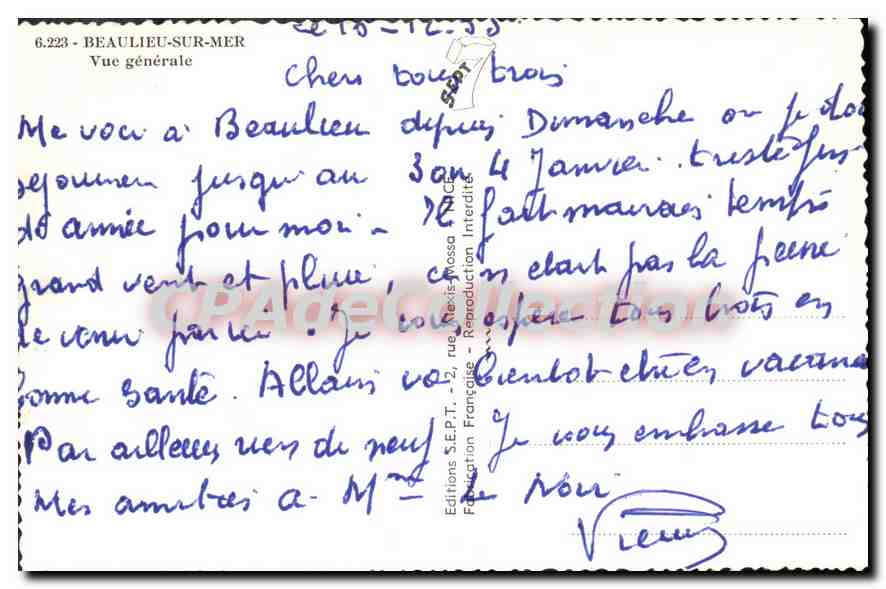 Beaulieu-sur-Mer — Vue générale — Éditions S.E.P.T. - 2, rue Néxis-Mossa — Verso