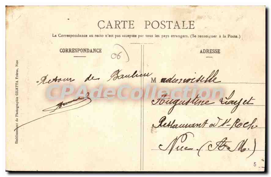 Beaulieu - Etude artistique (Pins maritimes) - Edition Giletta, phot. Nice — Verso