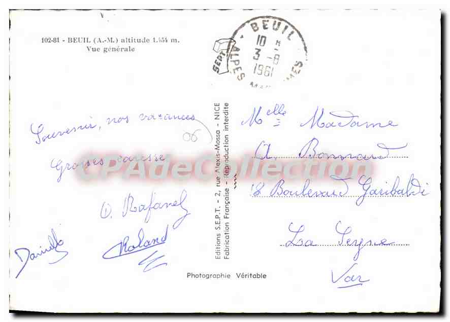 CPSM Beuil Vue Generale — Verso