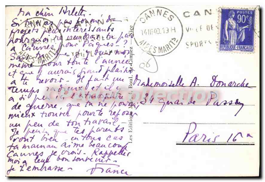 CPA Cannes Vue Sur La Plage Et le Suquet — Verso