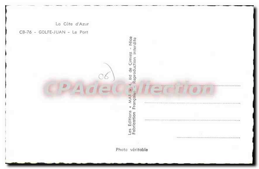 CPA Golfe Juan Le Port La Cote D'Azur — Verso