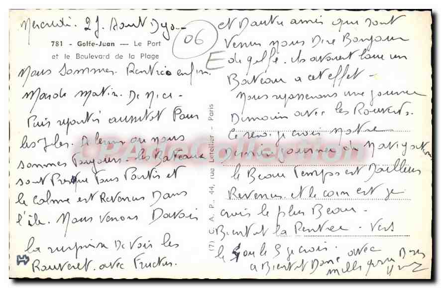 CPA Golfe Juan Le Port Et Le Boulevard De La Plage — Verso