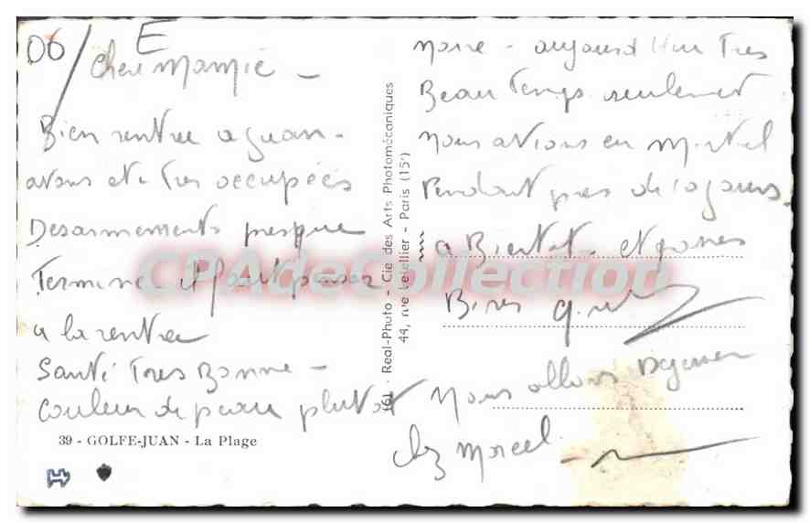 CPA Golfe Juan La Plage — Verso