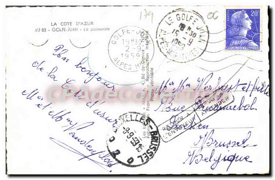 CPA Golfe Juan La Paimeraie — Verso