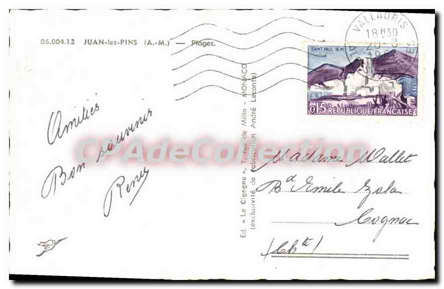 CPA Golfe Juan Plages — Verso