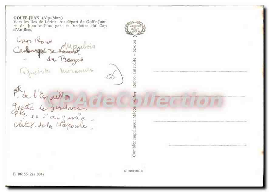 CPSM Golfe Juan Vers Les Iles De Lerins — Verso