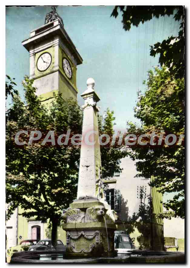 Grasse (Alpes-Maritimes) — Place du Petit-Pré — vue de la fontaine et de la tour de l'horloge