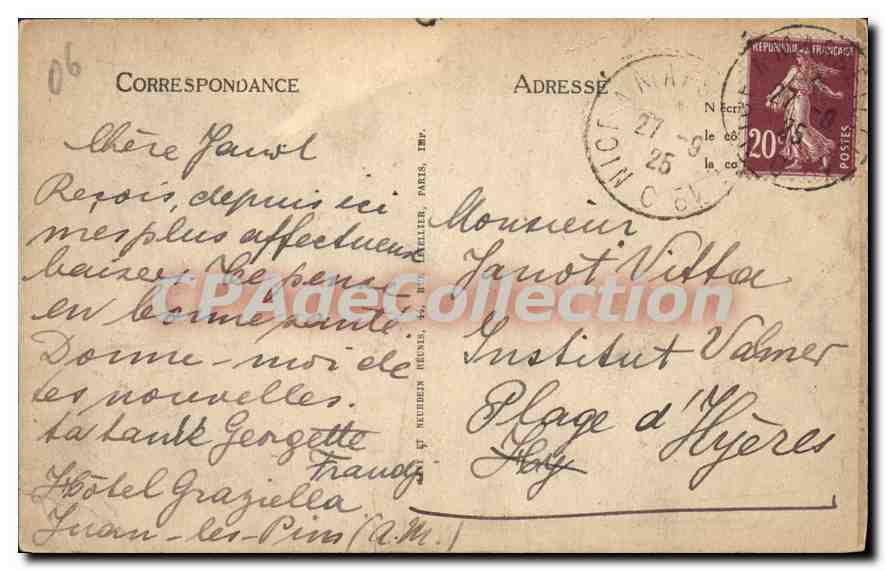 Juan-les-Pins — La Pinède et la Plage — L.L. — Verso