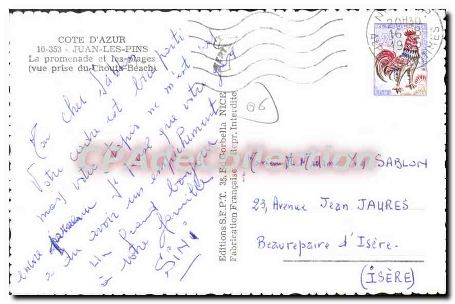 Juan-les-Pins — Vue de la promenade et des plages — Éditions S.F.P.T. 36, Ed. Corbella — Verso
