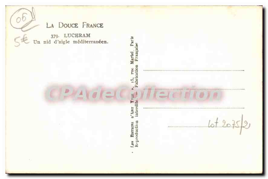 CPA Luceram Un Nid D'Aigle Mediterraneen — Rückseite