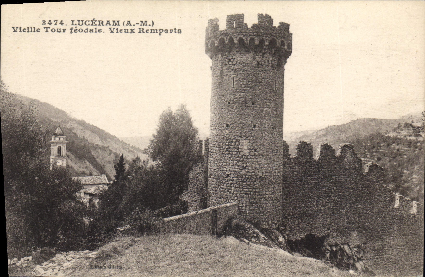 CPA Luceram Vieille Tour Feodale Vieux Remparts
