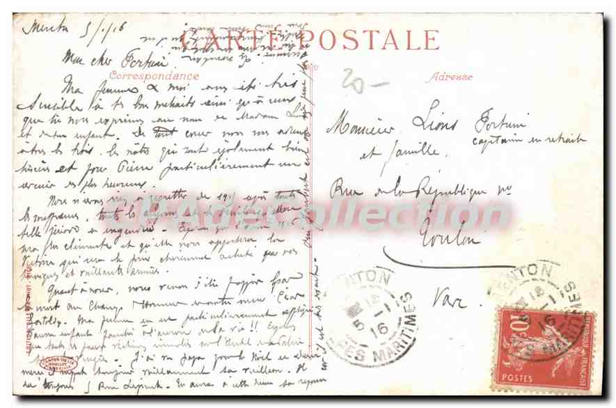 CPA Souvenir De Menton — Rückseite