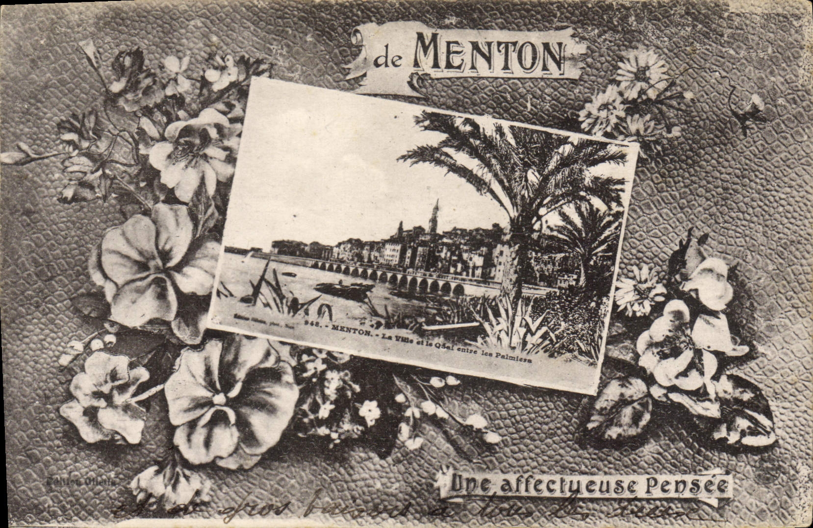 Menton — La Ville et le Quai entre les Palmiers — Éditeur : Éditions Vérité, n° 942 - Anverso