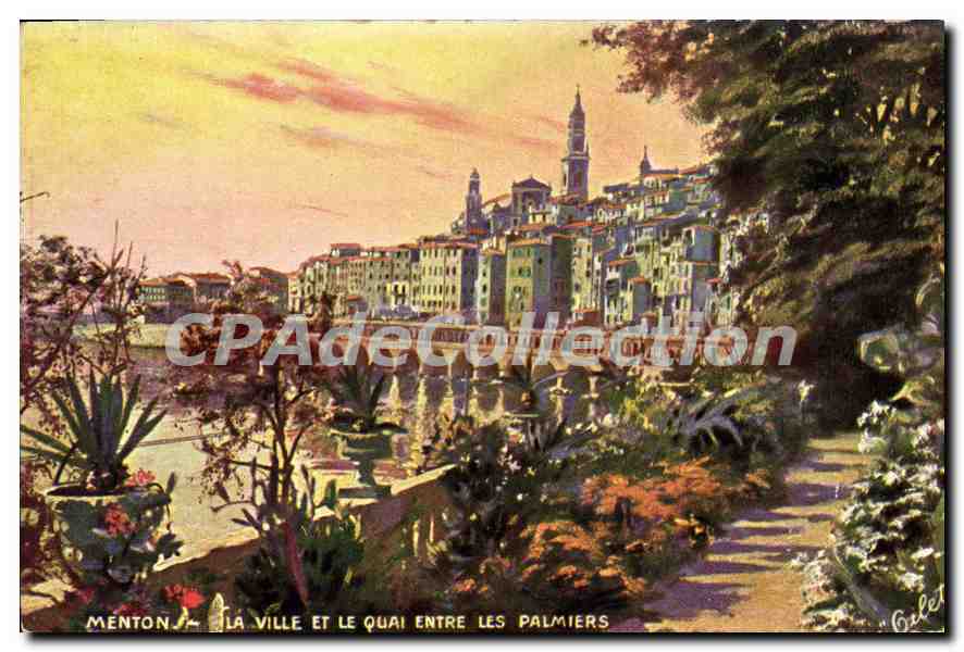 Menton — La ville et le quai entre les palmiers — Galet, série 765