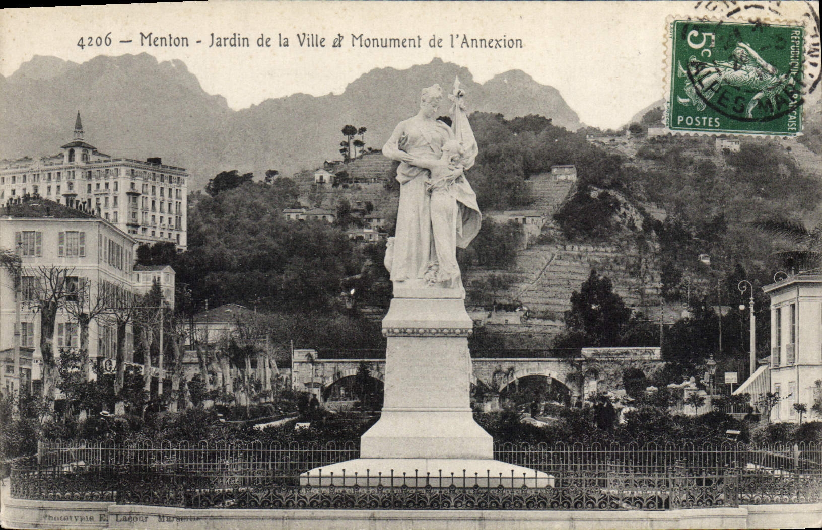 Menton - Jardin de la Ville & Monument de l'Annexion — Éditeur: Lapôtre Marantin, n° 4206