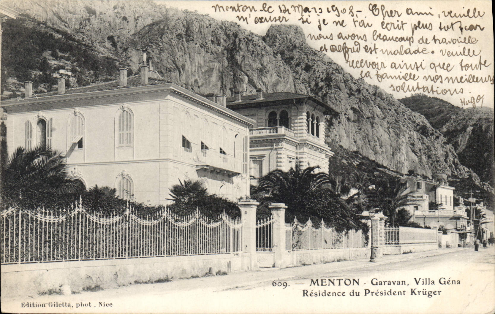 Menton - Villa Géna, résidence du Président Krüger — Édition Giletta, phot. Nice, n°609