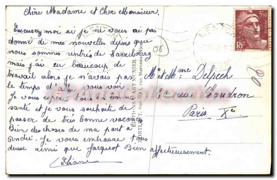 Menton - Plage du Midi — Baïs de Mer — éditeur Launies, n° 276 — Verso