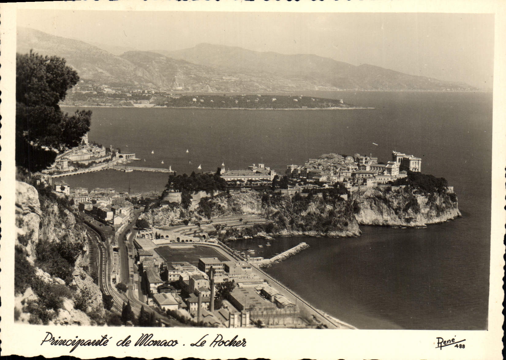 Principauté de Monaco. Le Rocher — Éditeur RENE & rue Périqueliux, Nice — n° 488