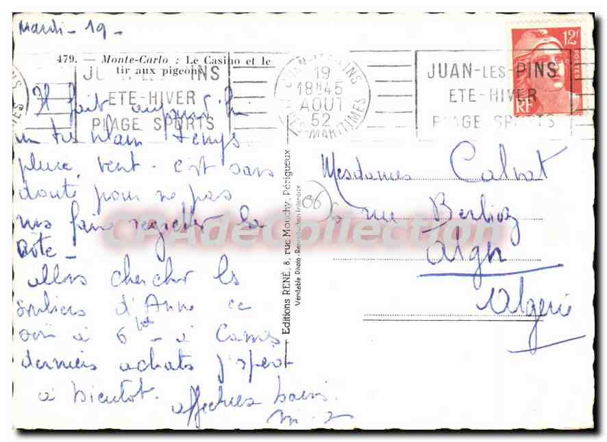 Monte-Carlo : Le Casino et le tir aux pigeons — Éditions RENÉ, 479 — Verso