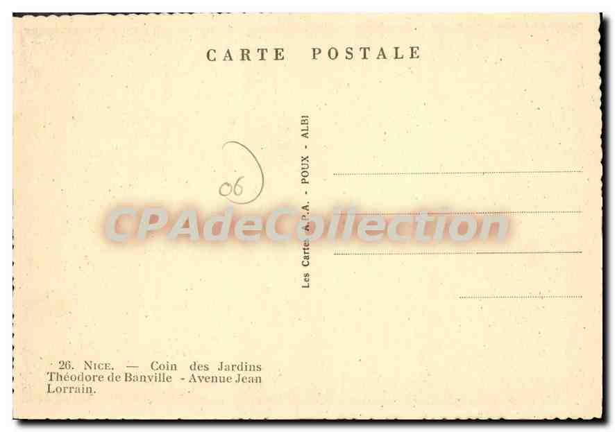 CPSM Nice Des Jardins Theodore De Banville avenue jean Lorrain — Rückseite