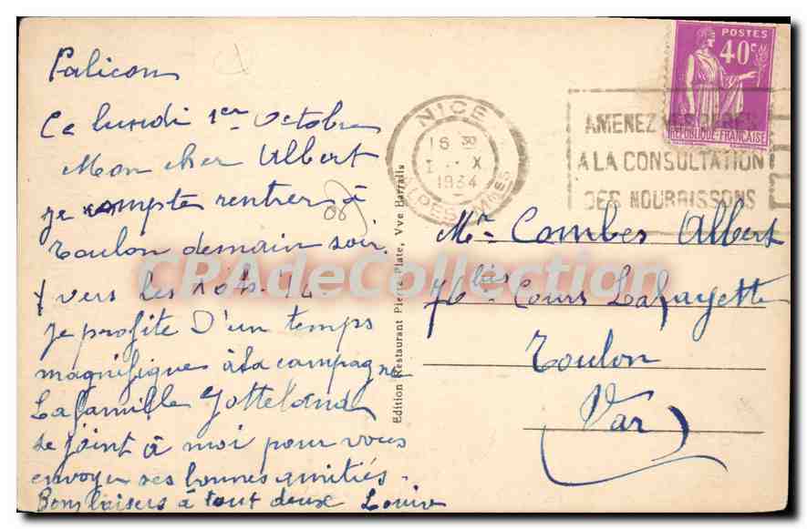 CPA Peira Cava Les Alpes ski — Verso