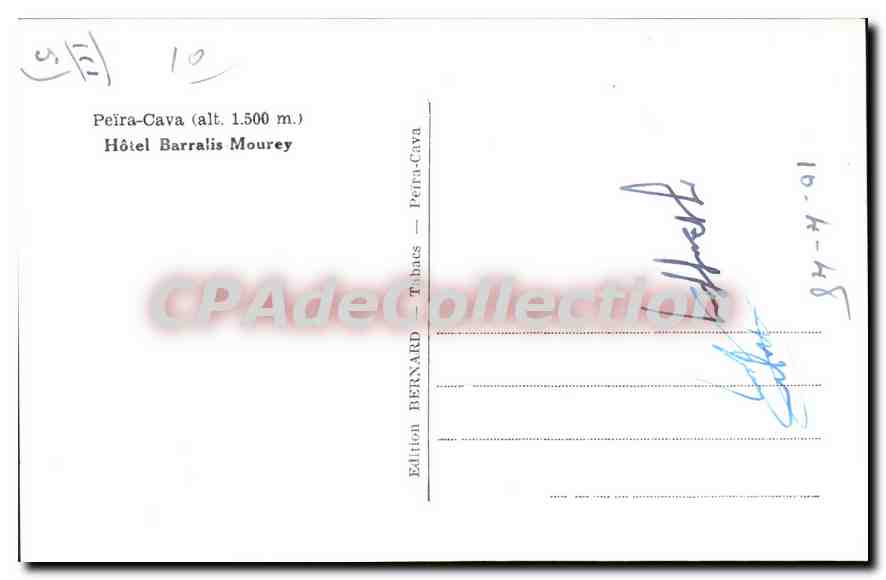 CPA Peira Cava Hotel Barralis Mourey — Verso