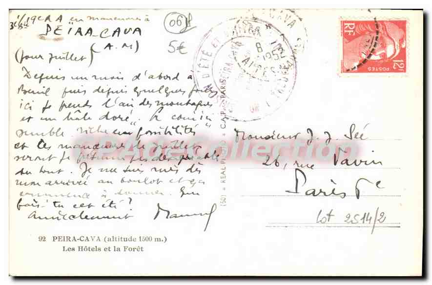 CPA Peira Cava Les Hotels Et La Foret — Verso