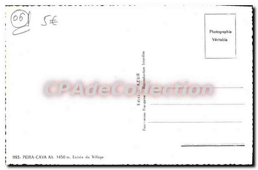 CPA Peira Cava entrée Du Village — Verso
