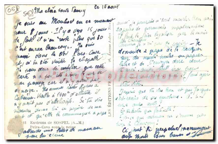 CPA Sospel Peira Cava Sous La Neige — Verso
