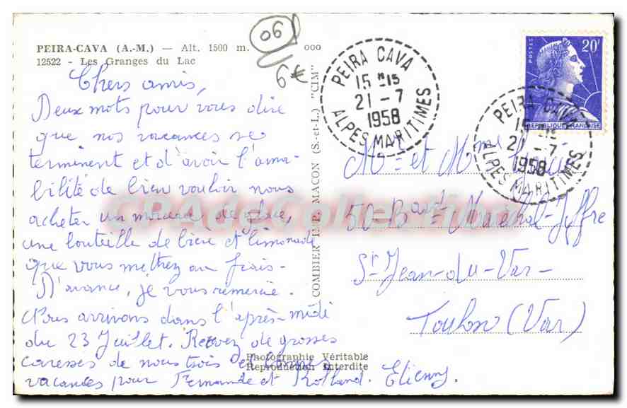 CPA Peira Cava Les Granges du lac — Verso