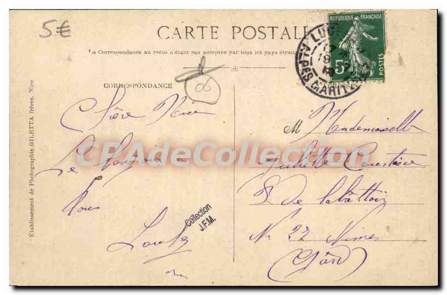 Peira-Cava — Station estivale. Cure d'air. Un coin du Parc — Édition Giletta, phot., Nice — Verso