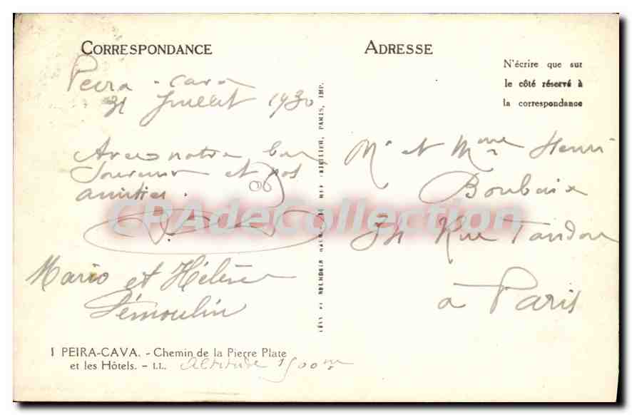 CPA Peira Cava Chemin De La Pierre Plate hotels — Verso