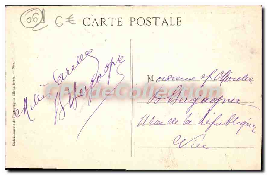 CPA Peira Cava Cure D'Air Nice — Verso