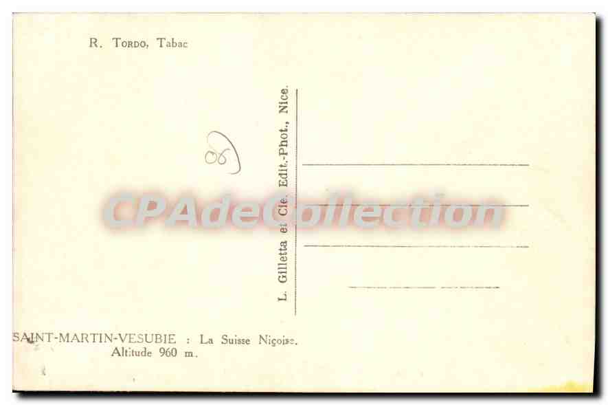 CPA St Martin Vesubie La Suisse Nicoise — Rückseite