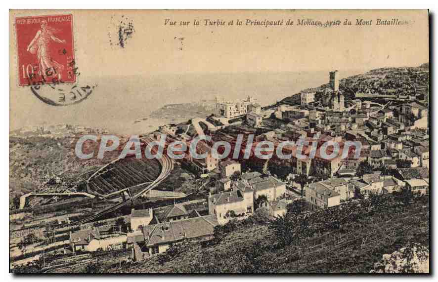 Vue sur la Turbie et la Principauté de Monaco, prise du Mont Bataille — éditeur non identifié