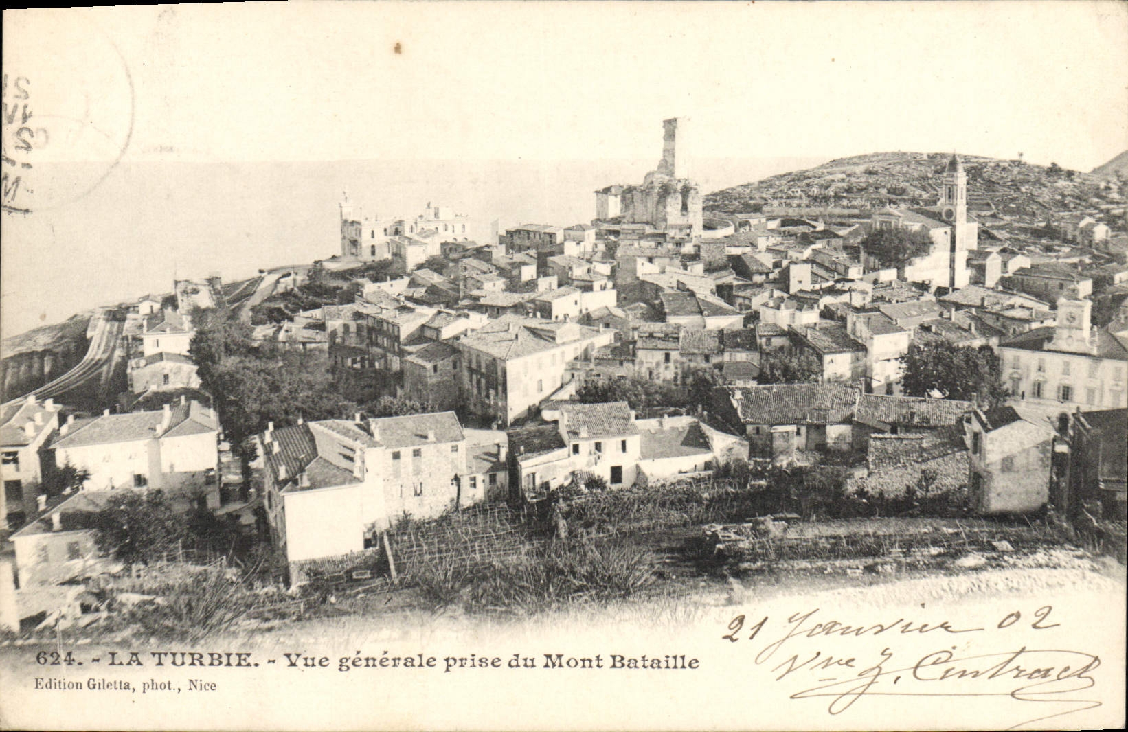 La Turbie — Vue générale prise du Mont Bataille — Edition Giletta, phot. Nice, n° 624