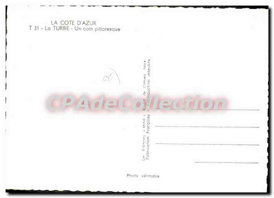 La Turbie — Un coin pittoresque — Éditions MAR, Nice, n° T 31 — Reverso