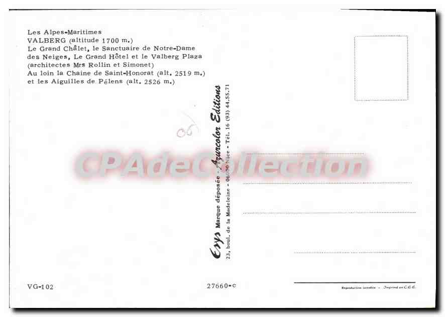 CPSM VALBERG hôtels grand châlet Valberg plaza — Verso