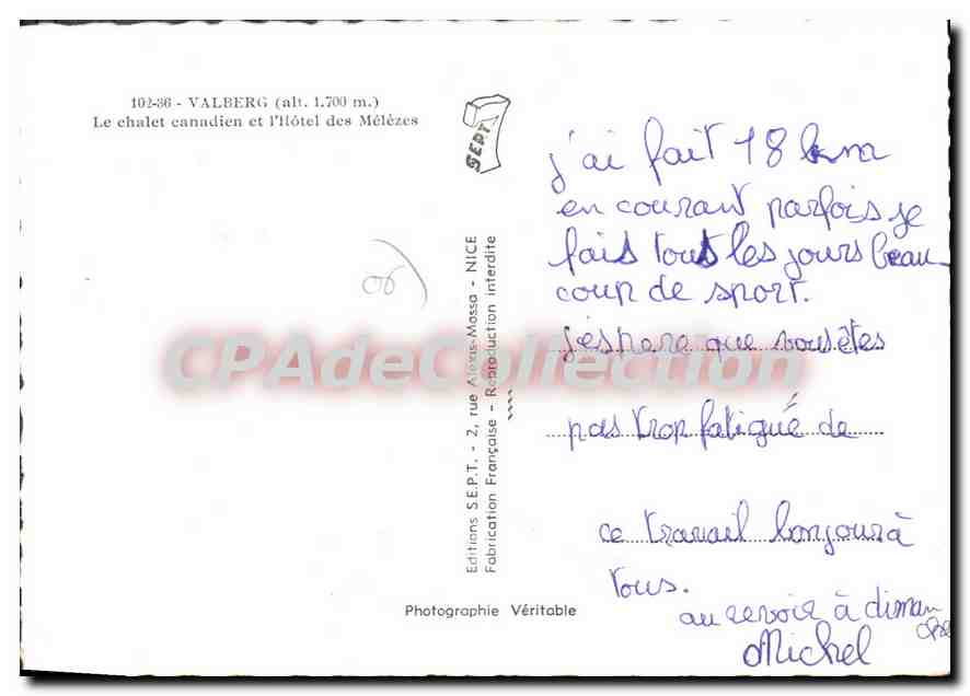 CPSM VALBERG hôtel les mélèzes et le châlet canadien — Verso