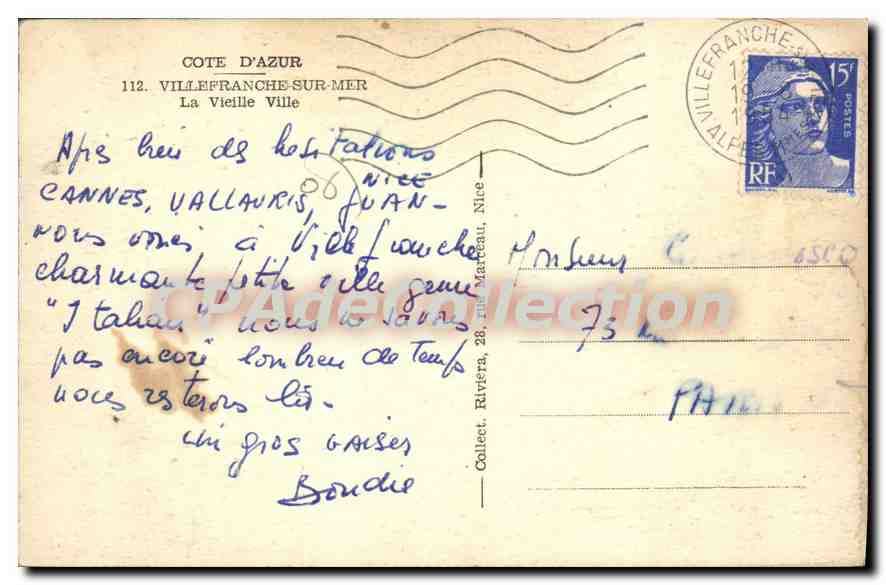 Villefranche-sur-Mer — La Vieille Ville — éditeur non visible — Verso