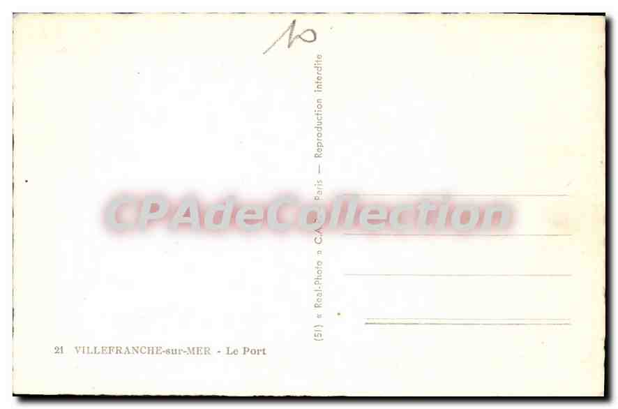 Villefranche-sur-Mer — Il Porto — C.A. Paris n°21 — Verso