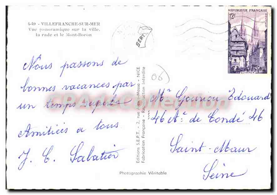 Villefranche-sur-Mer — Vue panoramique sur la ville, la rade et le Mont-Boron — Éditions S.E.P.T. - Fabrication Française — Reverso