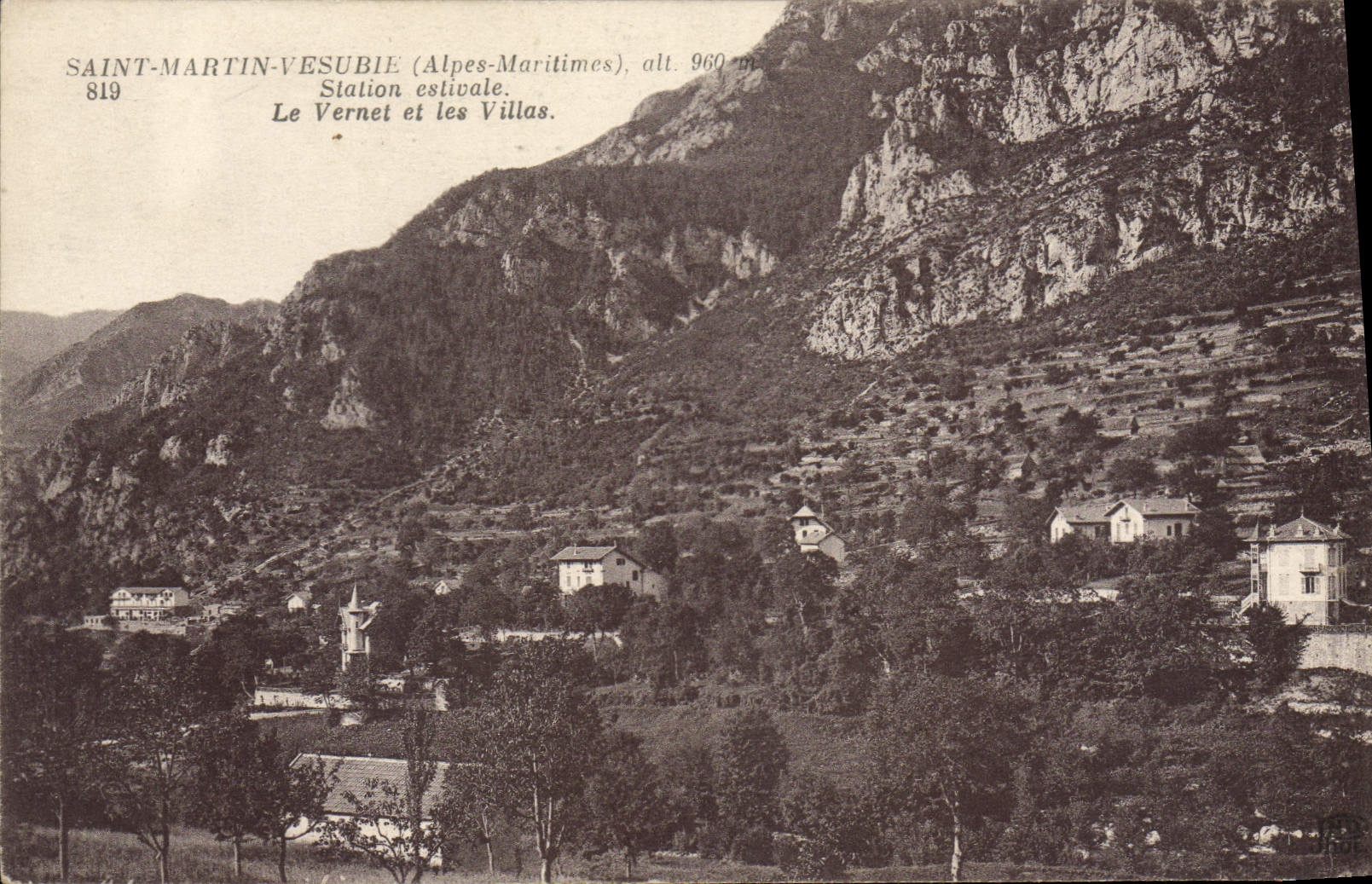 Saint-Martin-Vésubie (Alpes-Maritimes), alt. 960 m — Estación estival. Le Vernet y las Villas — Editor: Antiguos Establecimientos Schreien & Cie, París