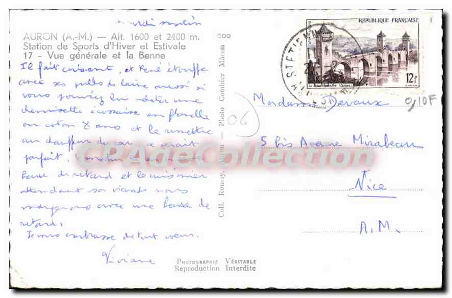 CPA AURON vue générale et la Benne — Verso