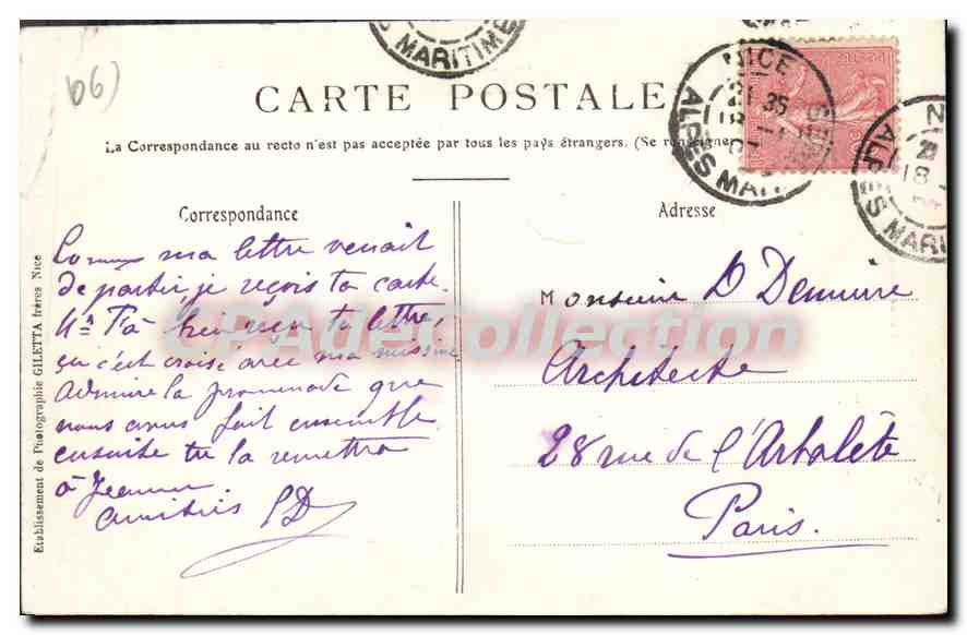 Environ de NICE - St-Jean et St-Hospice — Collection Artistique n°368 — Édition Giletta, Nice — Verso