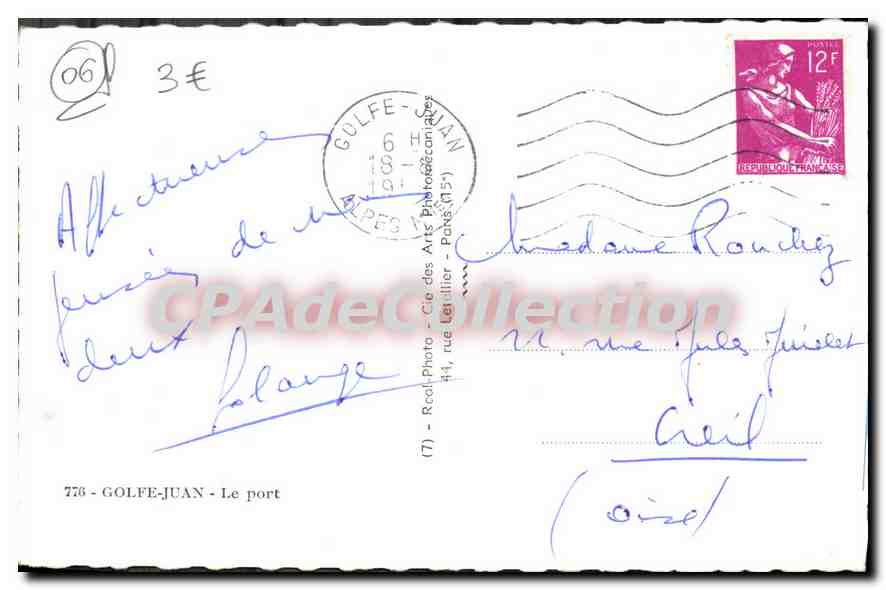 CPA GOLFE JUAN le port — Verso